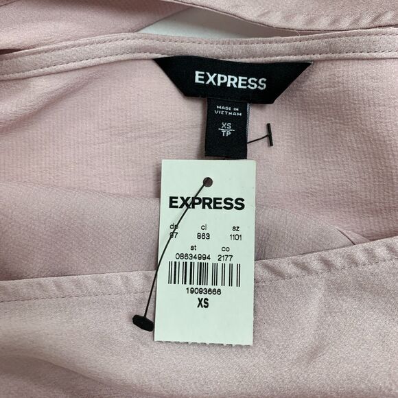 Express Highneck Wrap Satin Blouse Womens XS Extra Small Ballet Pink Keyhole - Picture 9 of 12